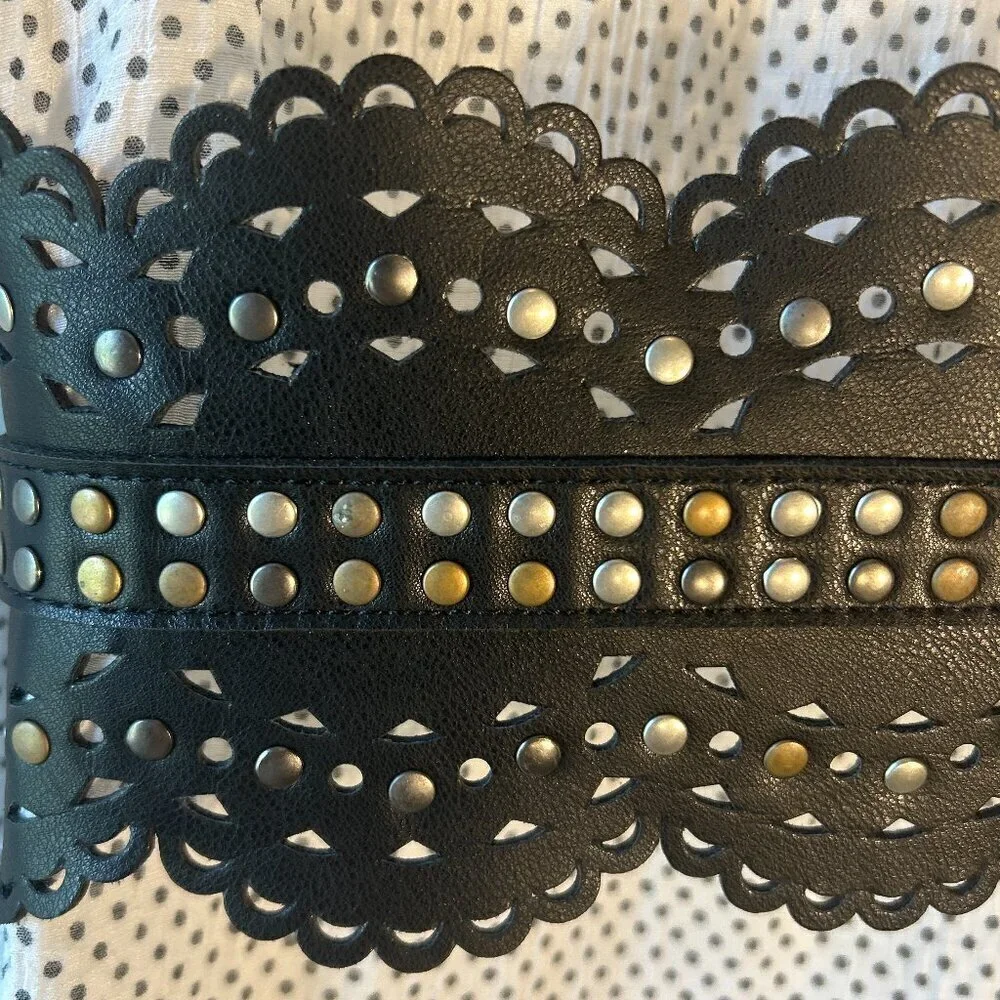 Venus SZM W Black Laser Cut Studded Belt Bohemian Festival Artsy Western Goth